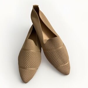 Beige Knit Pointed Toe Slip-On Loafer Flats Comfort Mesh Women Sz UK 41 US 10.5